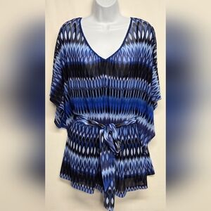 Apt. 9 Woman 2X Top Cami With Sheer Built In Overlay Wide Short Sleeve Tie Belt